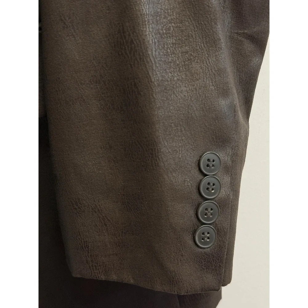 Andrew Fezza Blazer Sport‎ Coat Men's 42R Brown Faux Vegan Leather Suit Jacket